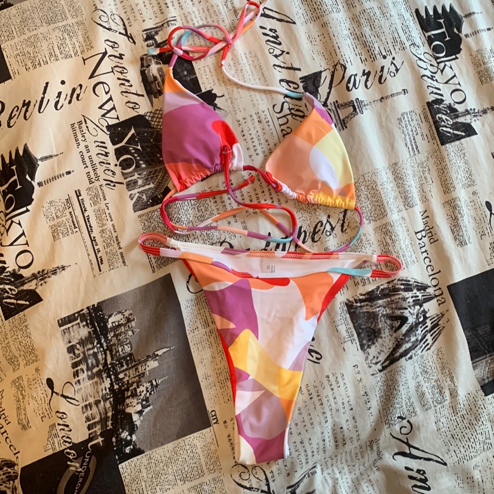 Multi coloured bikini with matching sarong size small